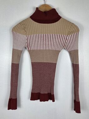 Forever 21 Ribbed Turtleneck Striped Sweater in Burgundy, Beige, Pink